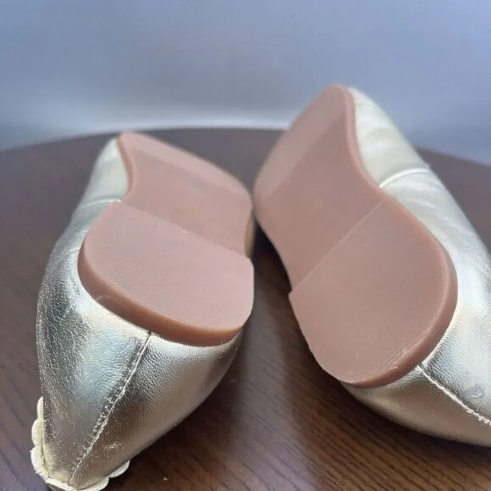 MiniBoden Ballet Flat Shoes Girls 5.5 / 38 Gold Leather Comfort Slip‎ On C1490